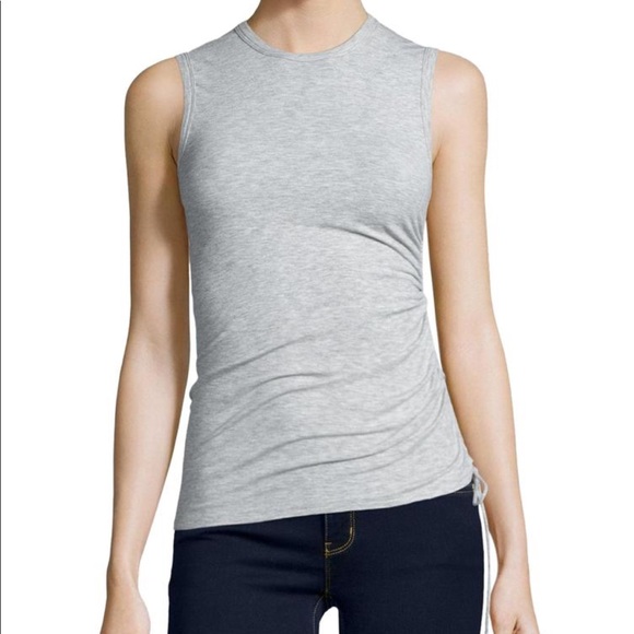 Theory Rimaeya Drawstring Tank Top Grey Heather Ruched - Picture 2 of 5